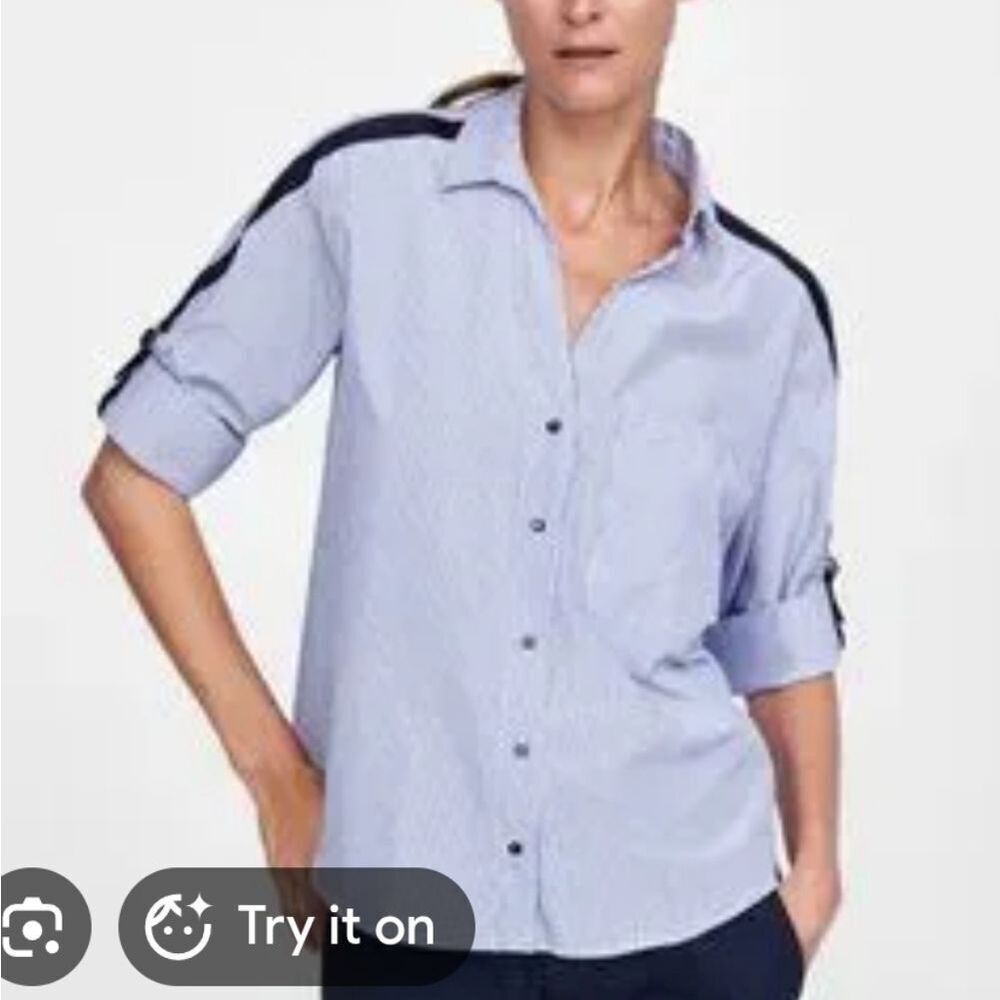 ZARA S  Blue Striped Shirt